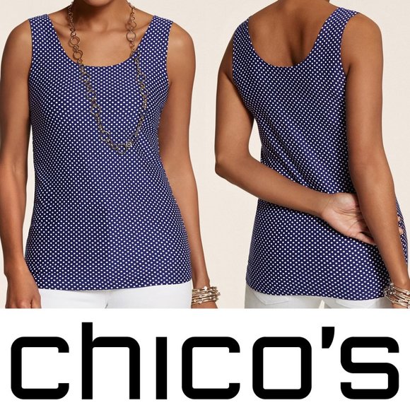 Chico's Tops - Chico's Dazzling Dot Tank Top Polka Dot Stretch Blue White Size 0 Small New